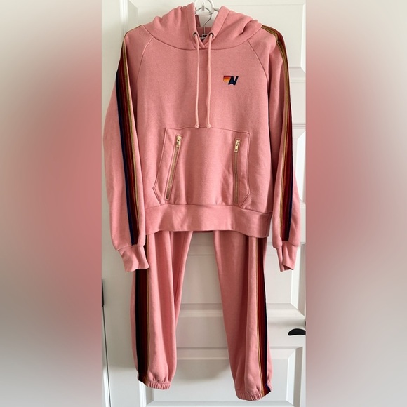 Aviator Nation Classic Pullover Hoodie & Classic Sweatpants Velvet Stripes Set